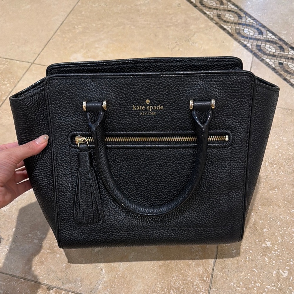 kate spade New York Black Leather Tote with Tassel